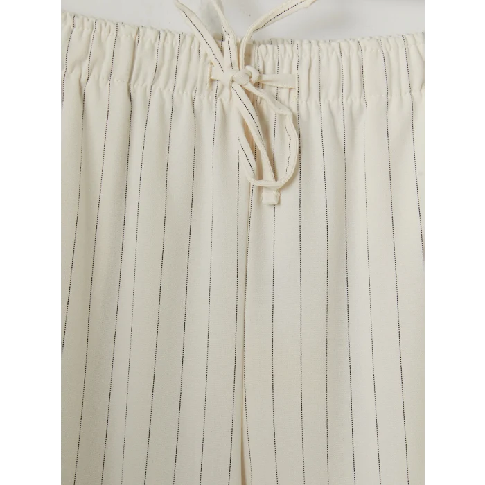 XSIDE Beyaz Beli Lastikli Çizgili Kadın Pantolon