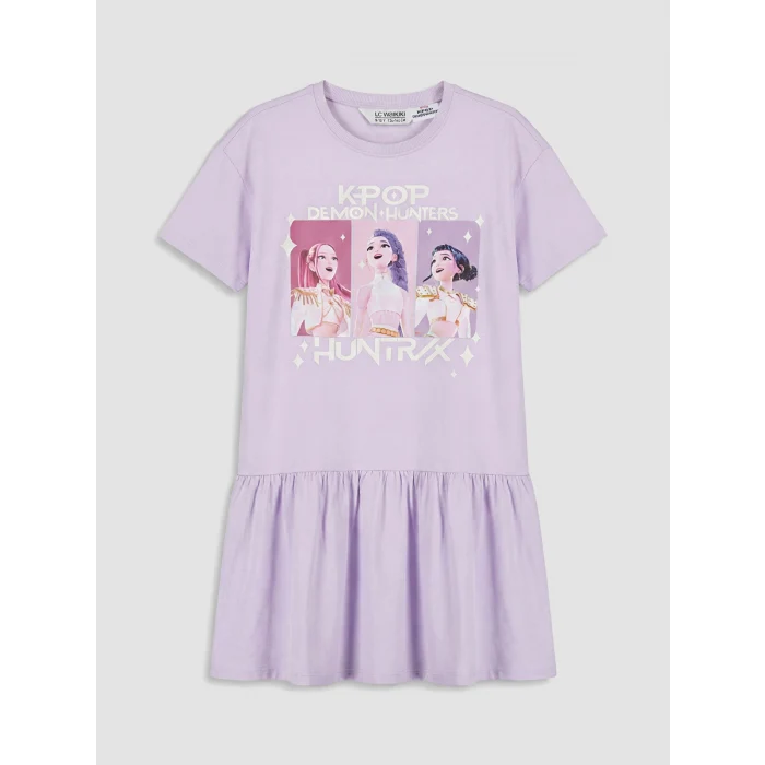 LCW Kids Lila K-pop Demon Hunters Baskılı Kız Çocuk Elbise