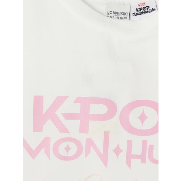 LCW Kids Beyaz K-Pop Demon Hunters Baskılı Kız Çocuk Tişört
