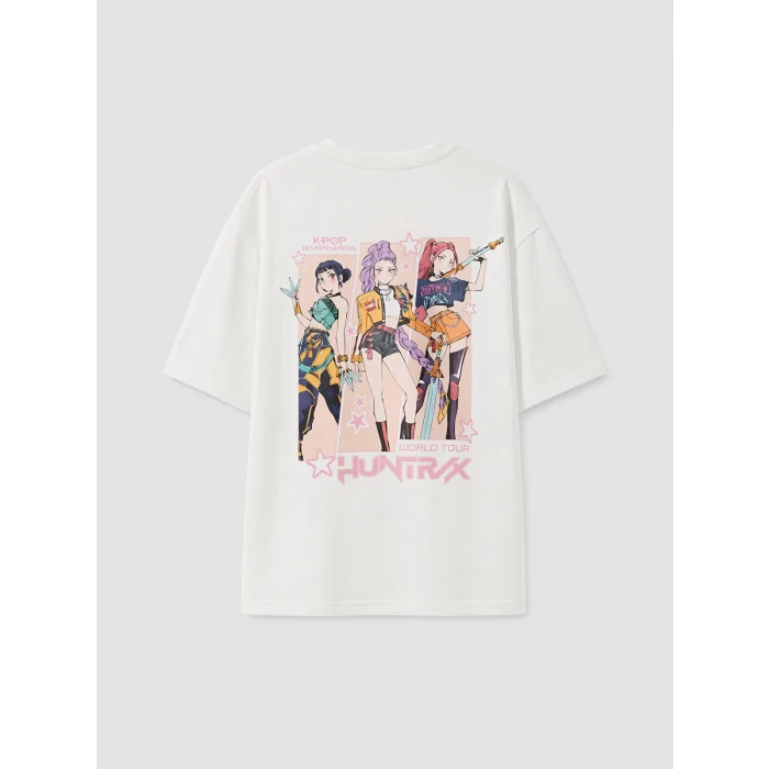 LCW Kids Beyaz K-Pop Demon Hunters Baskılı Kız Çocuk Tişört