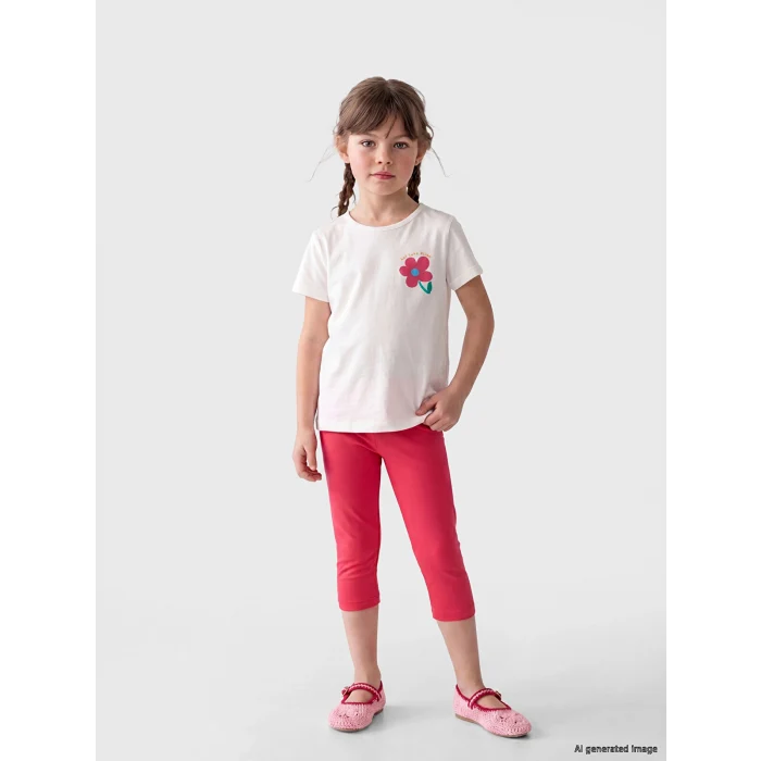 LCW Kids Ekru Çiçekli Kız Çocuk Takım