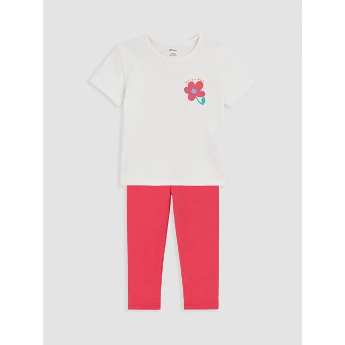 LCW Kids Ekru Çiçekli Kız Çocuk Takım