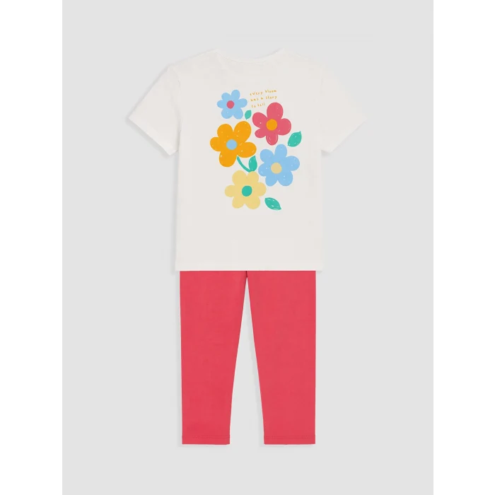 LCW Kids Ekru Çiçekli Kız Çocuk Takım