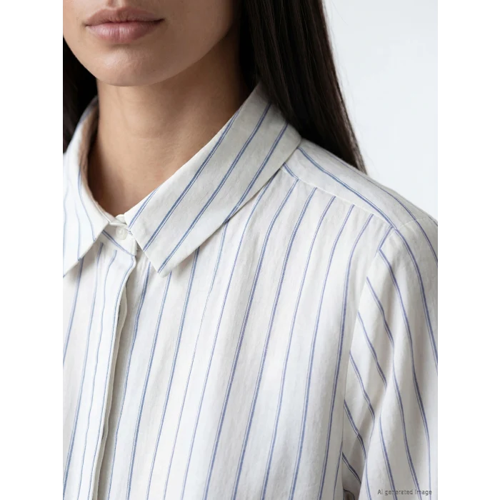 LCW EVERYDAY Mavi Çizgili Keten Karışımlı Kadın Gömlek Tunik