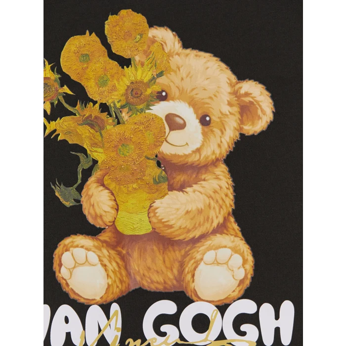 LCW Kids Gri Van Gogh Baskılı Bisiklet Yaka Kız Çocuk Tişört