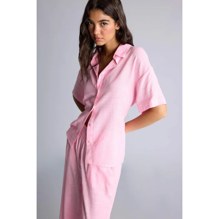 Defacto A9135AXPN253 Pembe Regular Fıt Gömlek Yaka Kısa Kollu Gömlek