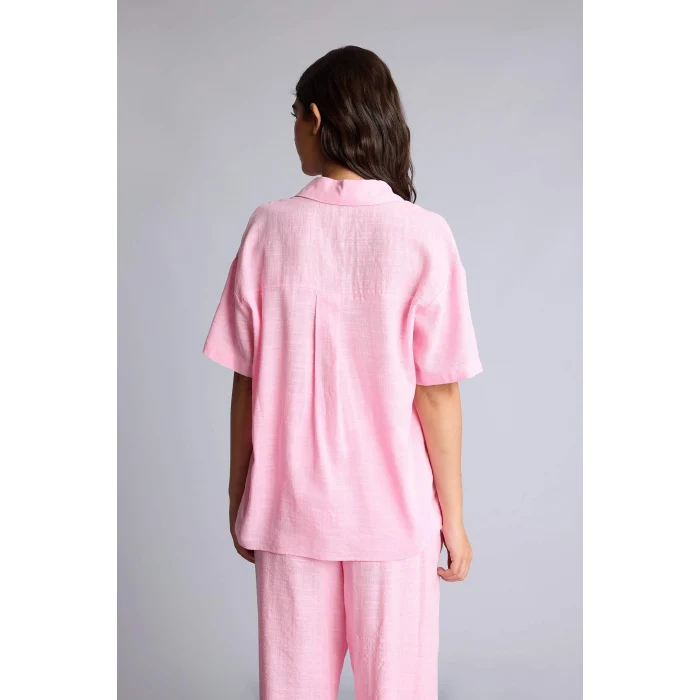 Defacto A9135AXPN253 Pembe Regular Fıt Gömlek Yaka Kısa Kollu Gömlek