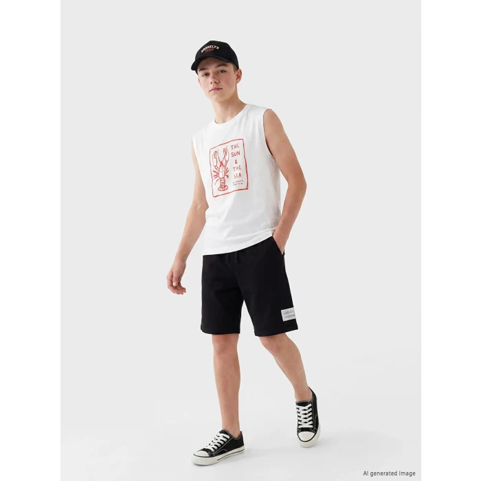 LCW Kids Siyah Bağcıklı Regular Fit Erkek Çocuk Şort