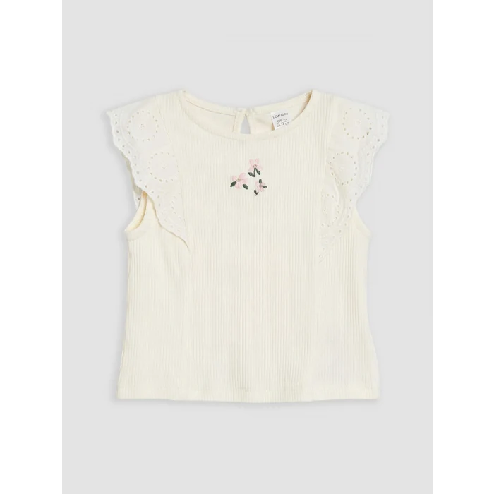 LCW baby Ekru Çiçek Desenli Kız Bebek Taytlı Takım