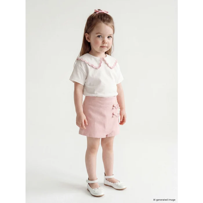 LCW baby Ekru Kız Bebek Tişört ve Şort Takım