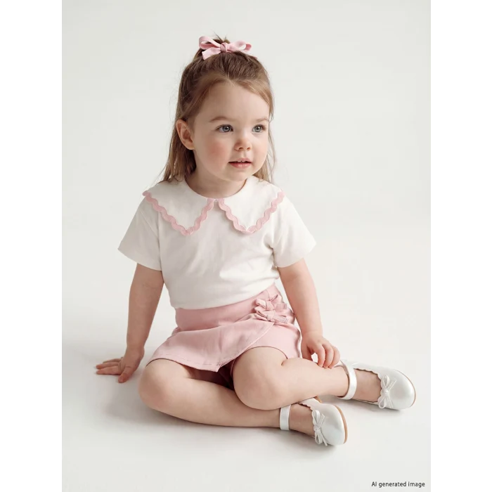 LCW baby Ekru Kız Bebek Tişört ve Şort Takım