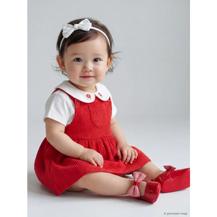 LCW baby Kırmızı Kız Bebek Salopet Elbise ve Tişört