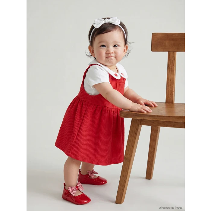 LCW baby Kırmızı Kız Bebek Salopet Elbise ve Tişört