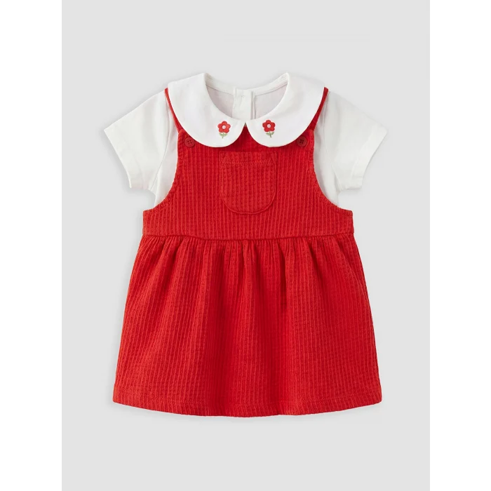 LCW baby Kırmızı Kız Bebek Salopet Elbise ve Tişört