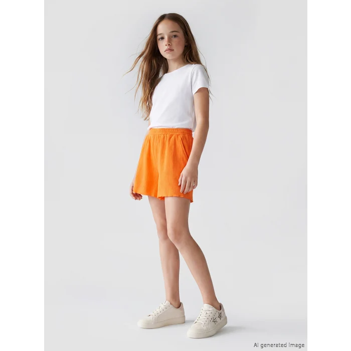 LCW Kids Turuncu Beli Lastikli Dokulu Kız Çocuk Şort