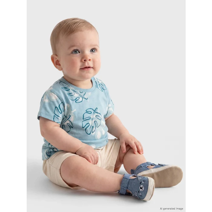 LCW baby Yeşil Desenli Erkek Bebek Tişört ve Şort
