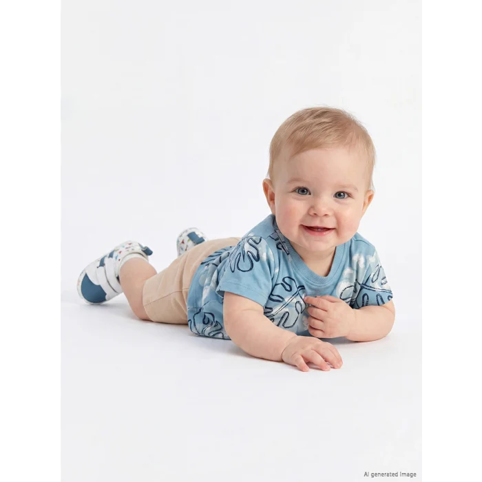LCW baby Yeşil Desenli Erkek Bebek Tişört ve Şort