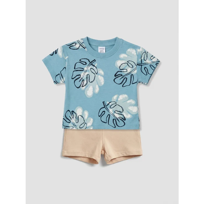 LCW baby Yeşil Desenli Erkek Bebek Tişört ve Şort