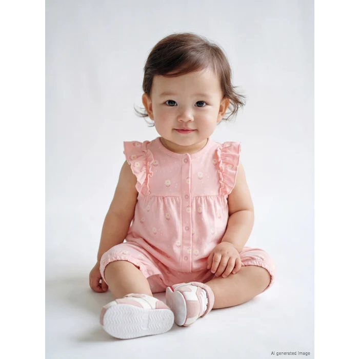 LCW baby Pembe Çiçekli Kız Bebek Tulum