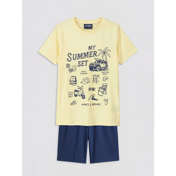 LCW Kids Sarı Baskılı Erkek Çocuk Şortlu Pijama Takımı