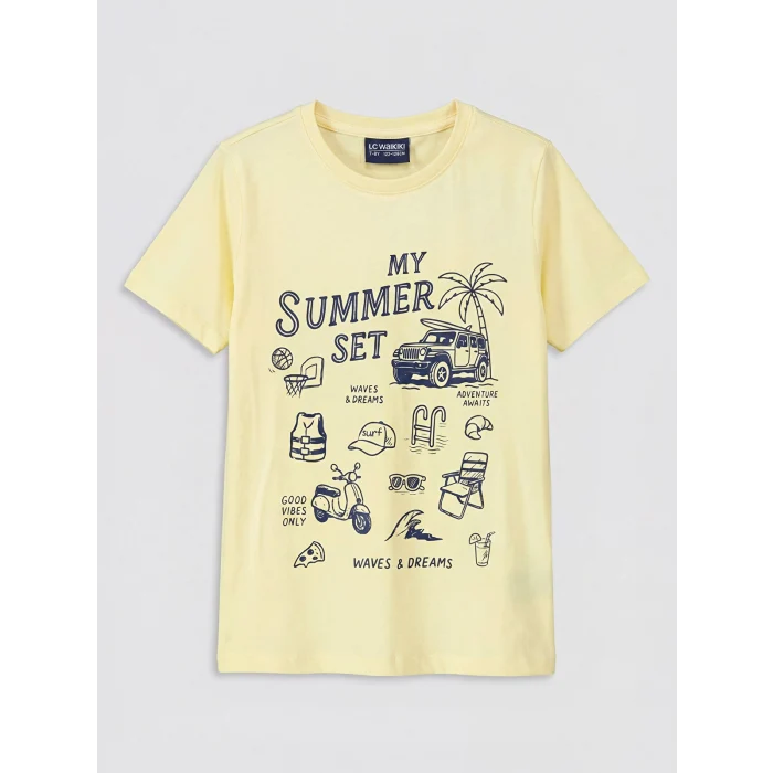 LCW Kids Sarı Baskılı Erkek Çocuk Şortlu Pijama Takımı