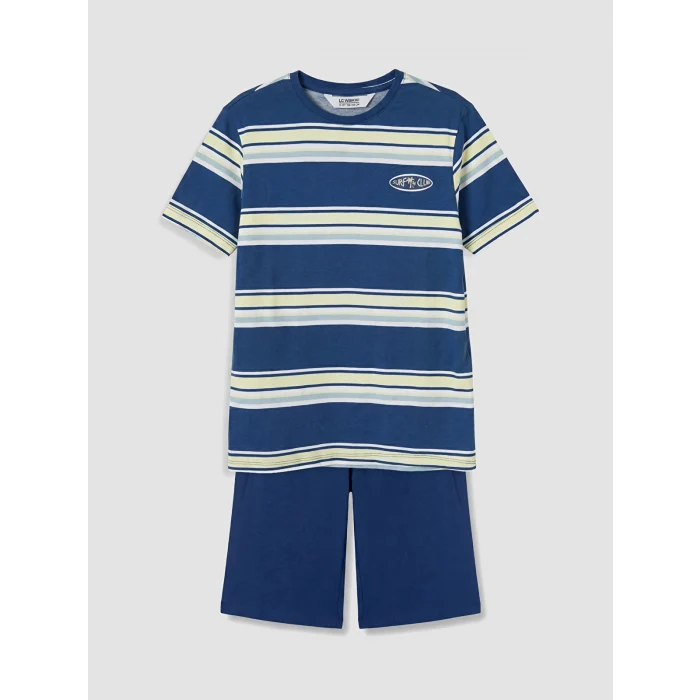 LCW Kids Mavi Bisiklet Yaka Erkek Çocuk Şortlu Pijama Takımı