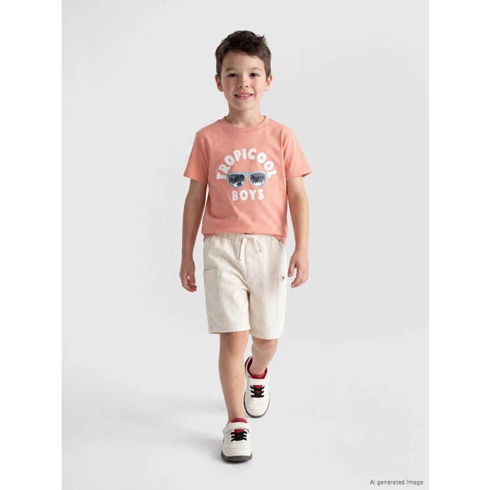LCW Kids Bej Keten Karışımlı Erkek Çocuk Kargo Şort