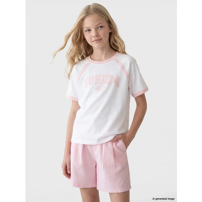 LCW Kids Beyaz Loose Fit Baskılı Kız Çocuk Tişört