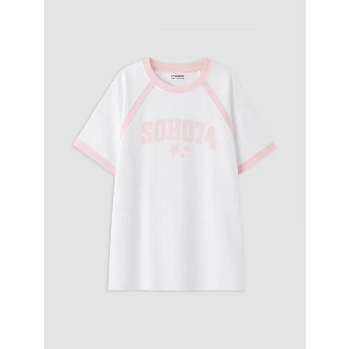 LCW Kids Beyaz Loose Fit Baskılı Kız Çocuk Tişört