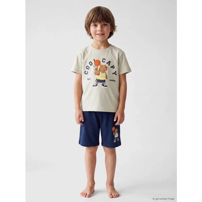 LCW Kids Gri Erkek Çocuk Şortlu Pijama Takımı