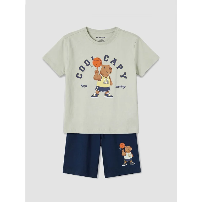 LCW Kids Gri Erkek Çocuk Şortlu Pijama Takımı