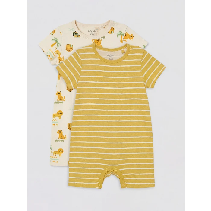 LCW baby Bej Bisiklet Yaka Baskılı Erkek Bebek Tulum 2li