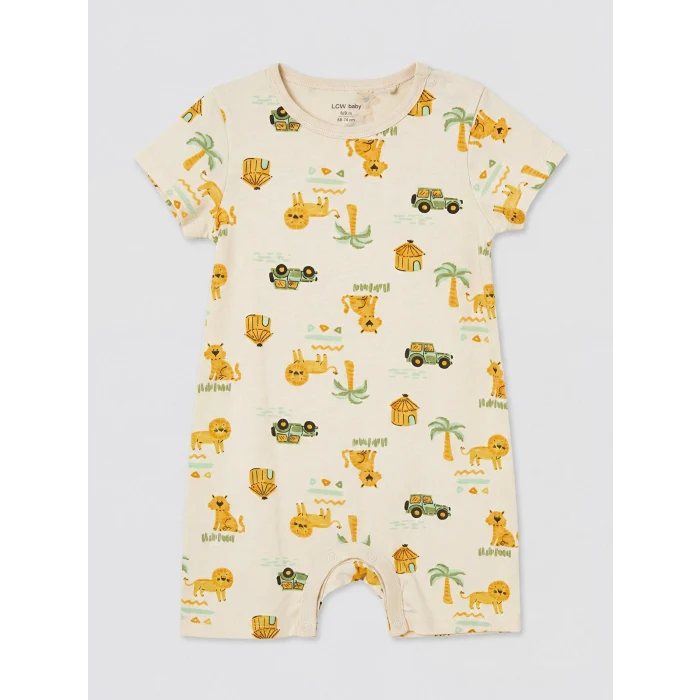 LCW baby Bej Bisiklet Yaka Baskılı Erkek Bebek Tulum 2li