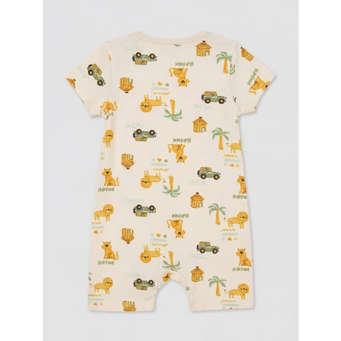 LCW baby Bej Bisiklet Yaka Baskılı Erkek Bebek Tulum 2li