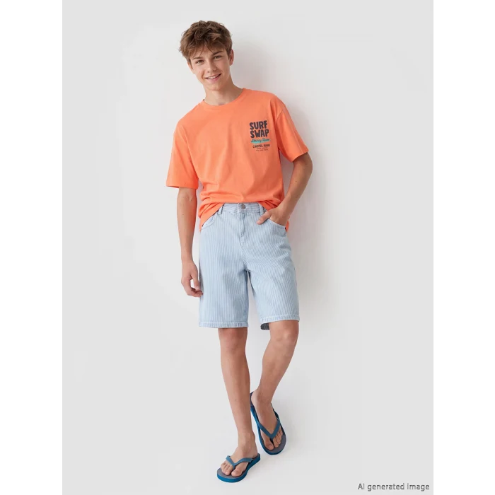 LCW Kids İndigo Çizgili Erkek Çocuk Jean Şortolon