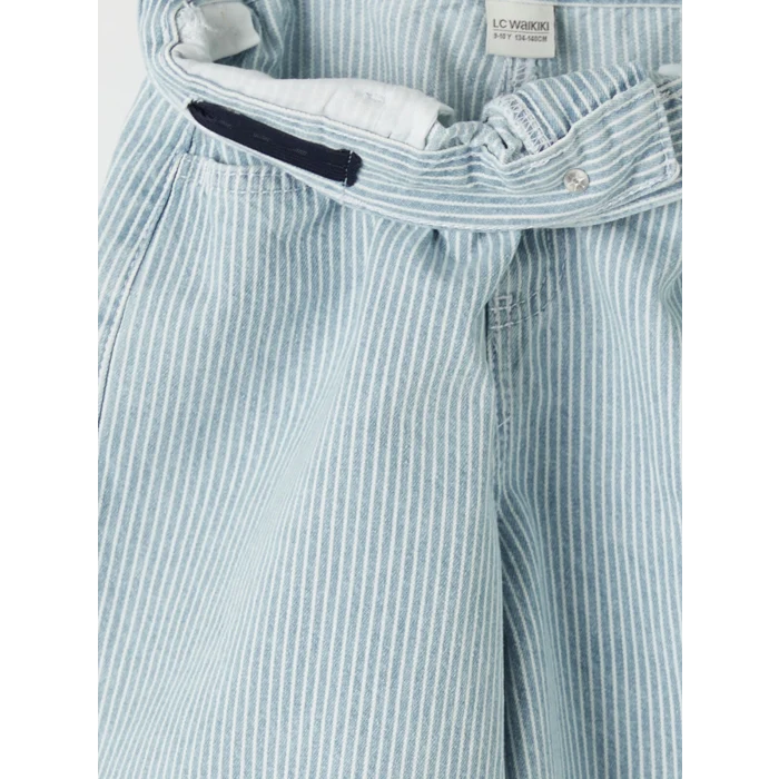 LCW Kids İndigo Çizgili Erkek Çocuk Jean Şortolon
