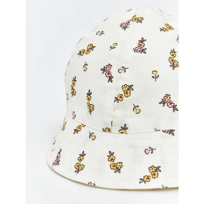 LCW baby Ekru Baskılı Kız Bebek Bucket Şapka