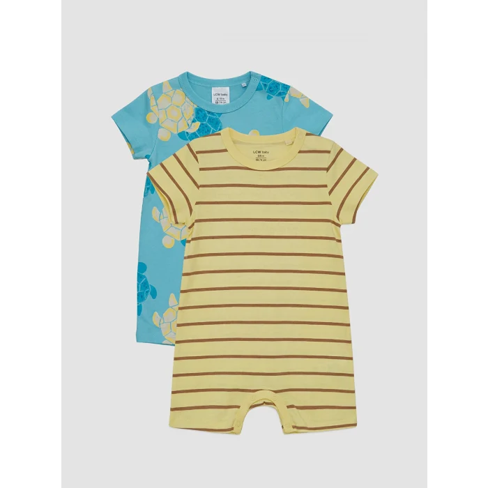 LCW baby Yeşil Bisiklet Yaka Baskılı Erkek Bebek Tulum 2li