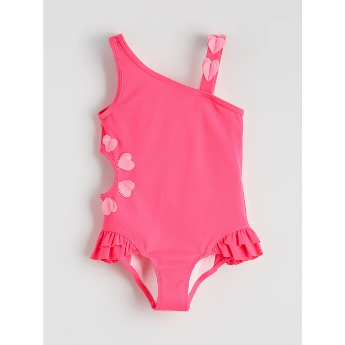 LCW Kids Pembe Kalp Aplikeli Fırfırlı Kız Çocuk Mayo