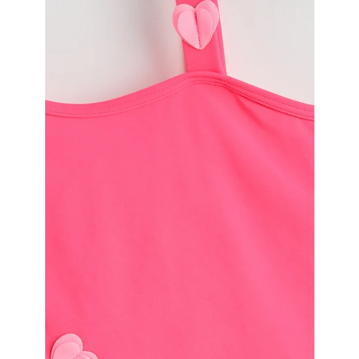 LCW Kids Pembe Kalp Aplikeli Fırfırlı Kız Çocuk Mayo