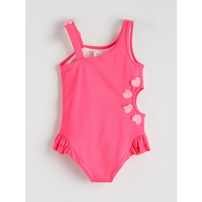 LCW Kids Pembe Kalp Aplikeli Fırfırlı Kız Çocuk Mayo