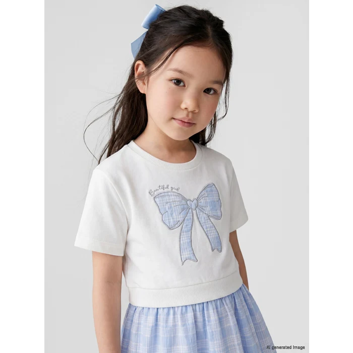 LCW Kids Beyaz Fiyonk Nakışlı Kız Çocuk Elbise
