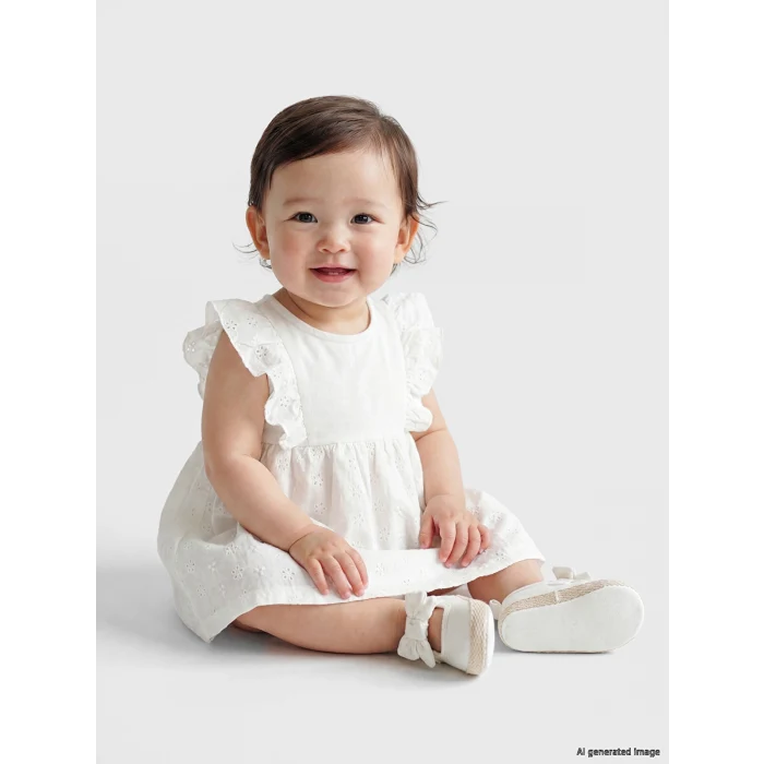 LCW baby Ekru Fırfırlı Kız Bebek Elbise