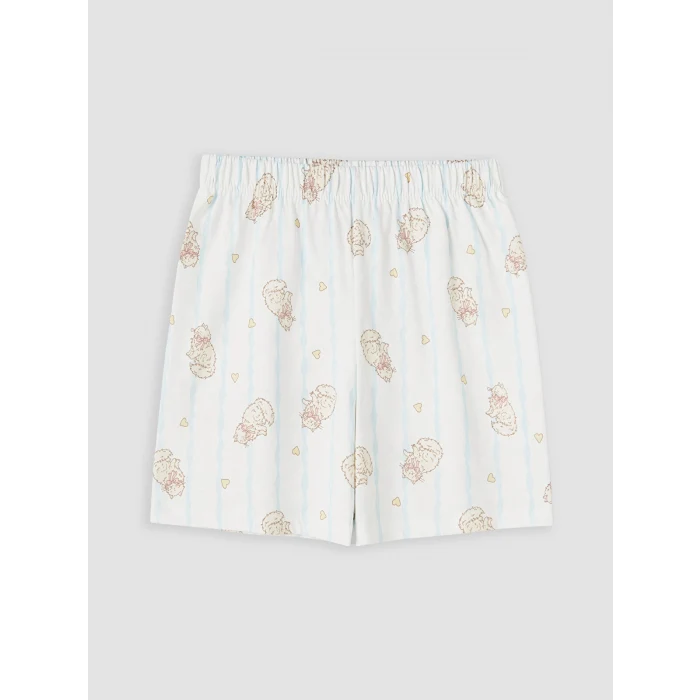 LCW Kids Ekru Fiyonk Detaylı Kız Çocuk Şortlu Pijama Takımı