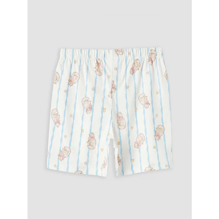 LCW Kids Ekru Fiyonk Detaylı Kız Çocuk Şortlu Pijama Takımı