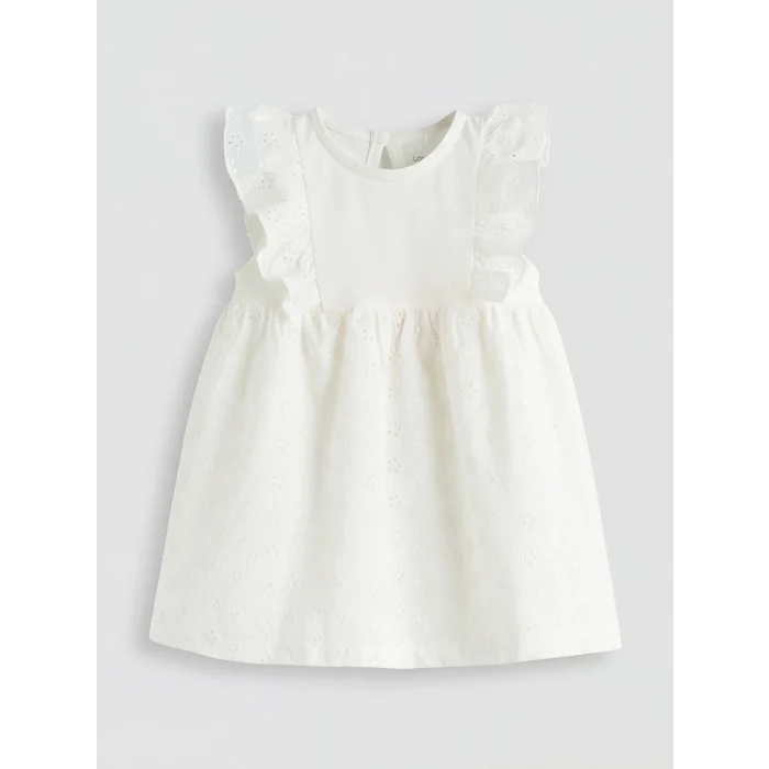 LCW baby Ekru Fırfırlı Kız Bebek Elbise