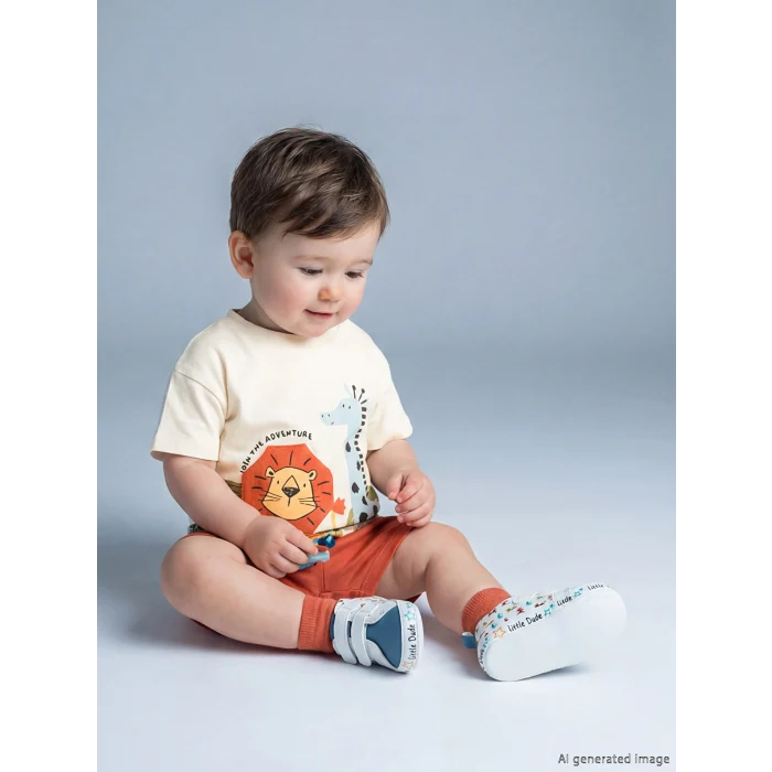 LCW baby Ekru Bisiklet Yaka Hayvan Baskılı Erkek Bebek Takım