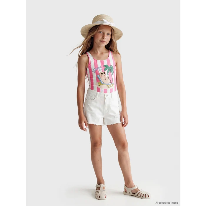 LCW Kids Pembe Baskılı Kız Çocuk Mayo