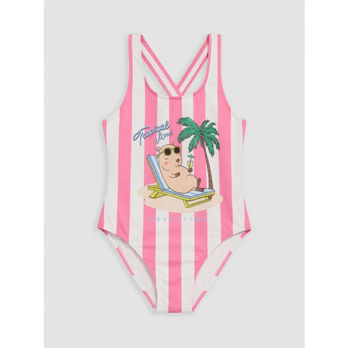 LCW Kids Pembe Baskılı Kız Çocuk Mayo