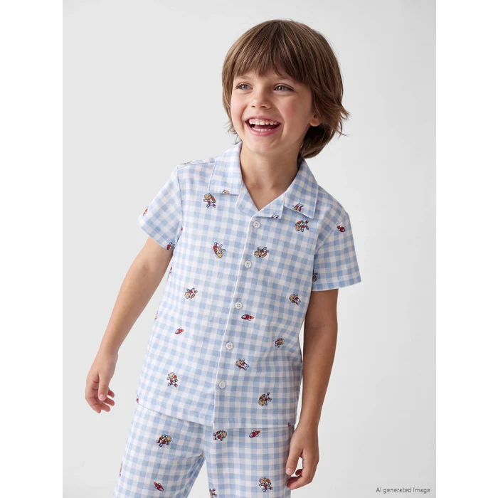 LCW Kids Mavi Gömlek Yaka Erkek Çocuk Şortlu Pijama Takımı